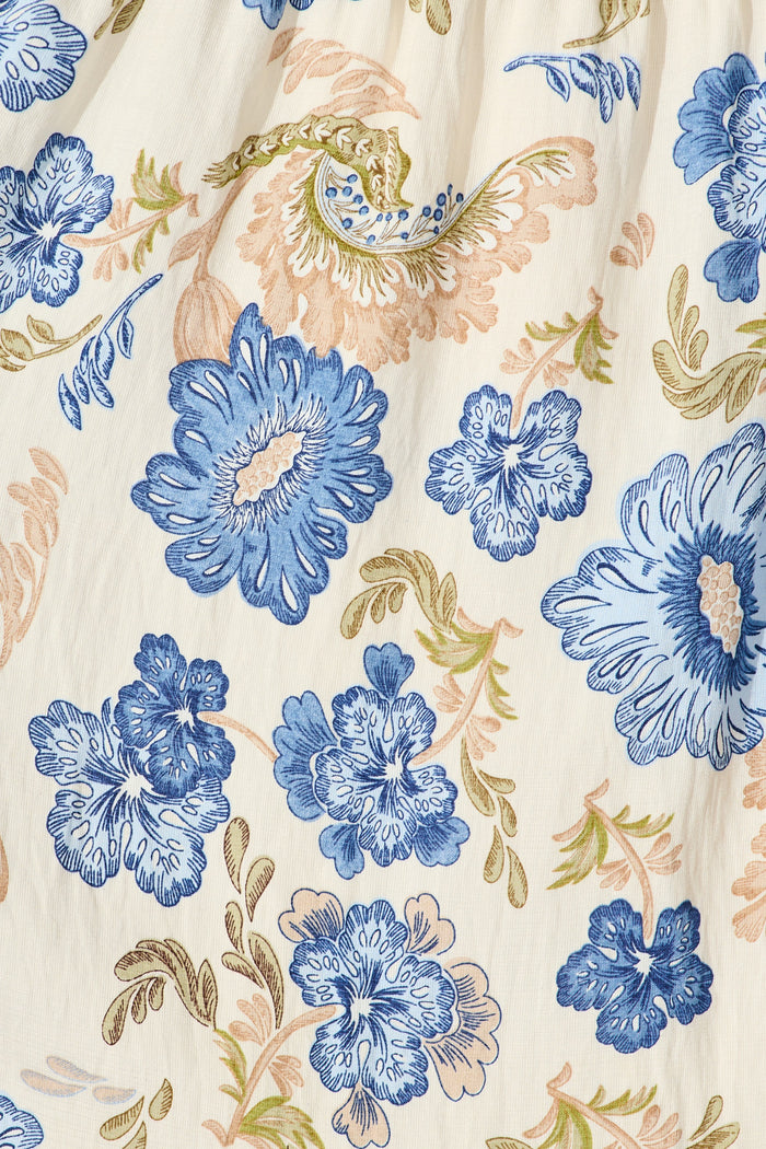 Alessa Maxi Dress in White with Blue Floral fabric