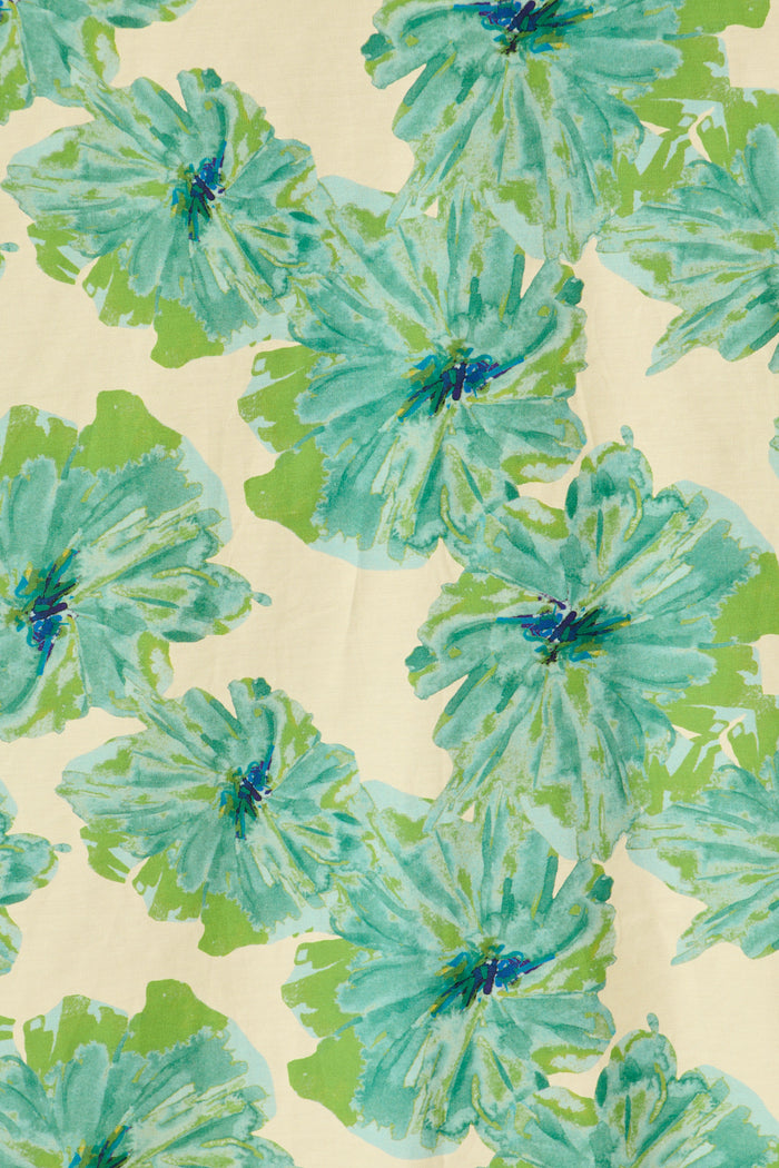 Sunlit Petals Midi Skirt in Green Floral Print Cotton fabric