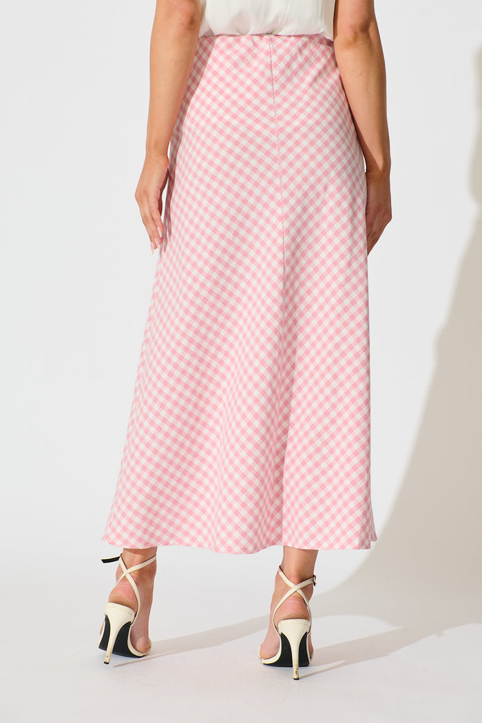 Amor Maxi Skirt in Pink and White Gingham Cotton back
