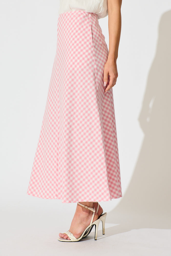 Amor Maxi Skirt in Pink and White Gingham Cotton side