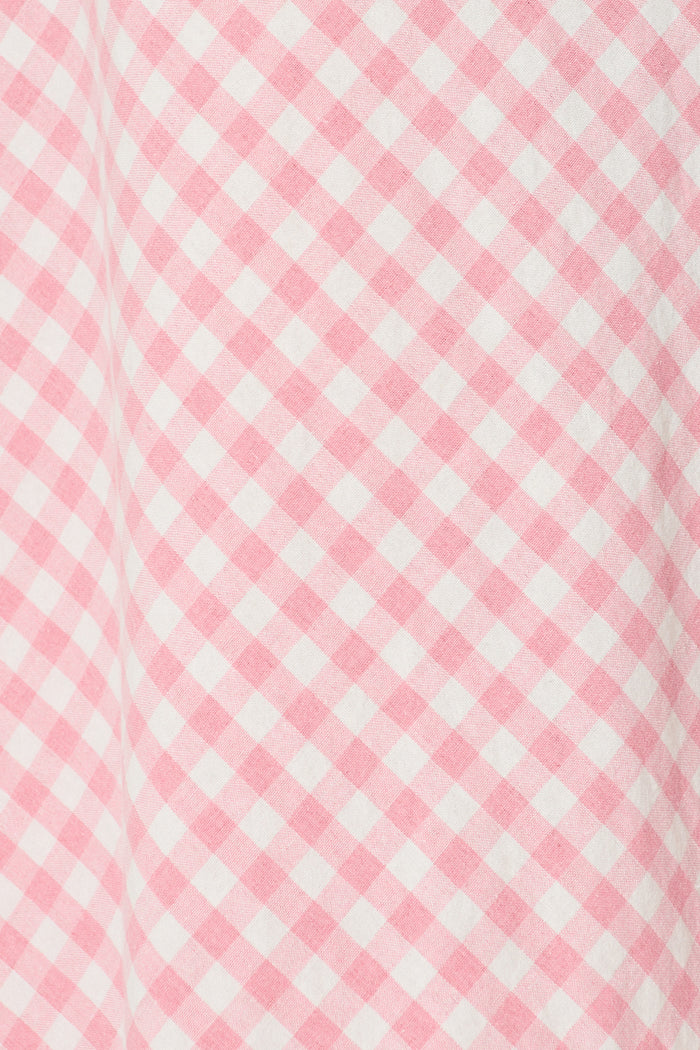 Amor Maxi Skirt in Pink and White Gingham Cotton fabric