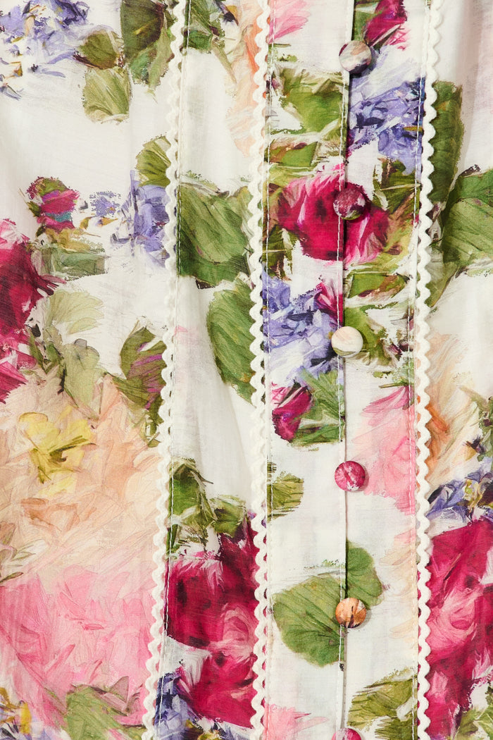 Luciana Shirt Dress in White with Multi Floral Print fabric