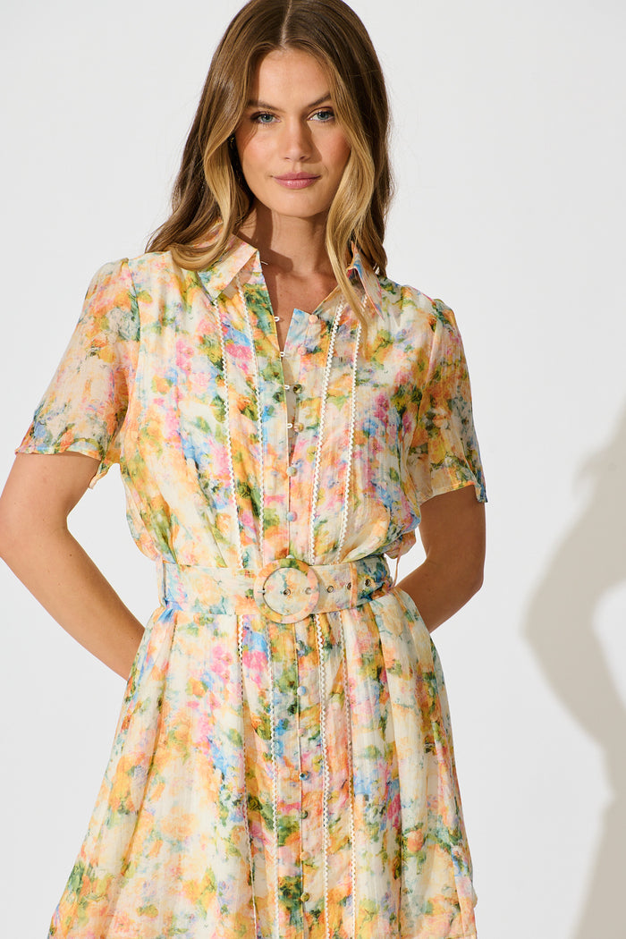 Luciana Shirt Dress in Multi Watercolour Floral front