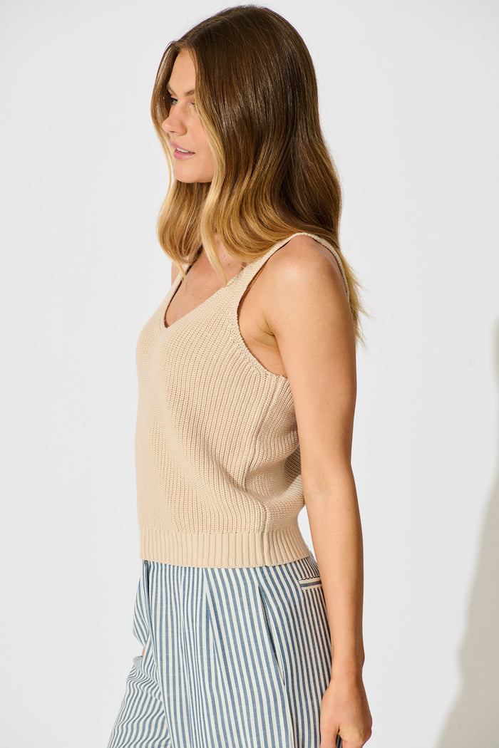 Lauretta Knit Top in Beige Cotton side