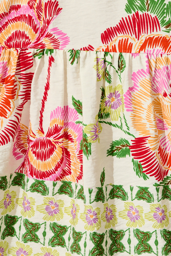 Sicilian Tile Dress in Cream with Multi Floral fabric
