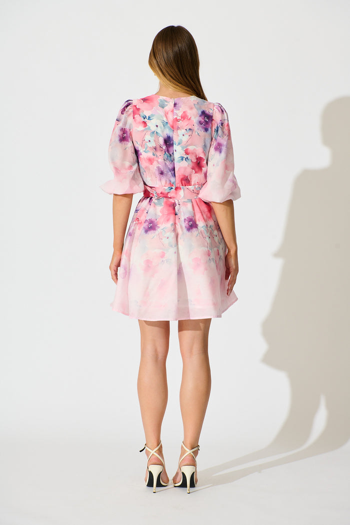 Floral Rhapsody Dress in Pink with Multi Floral Cotton Blend back
