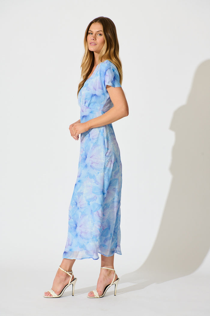 Maelis Maxi Dress in Blue Floral Chiffon side