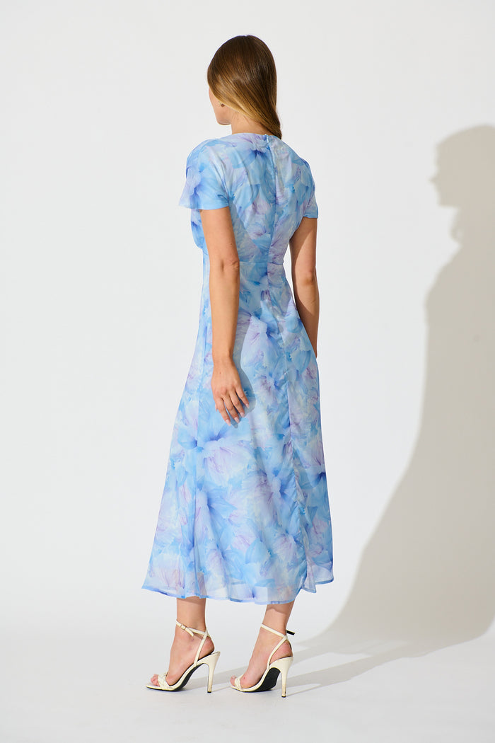 Maelis Maxi Dress in Blue Floral Chiffon back