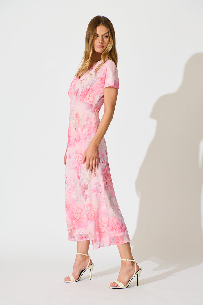 Maelis Maxi Dress in Pink Floral Chiffon side