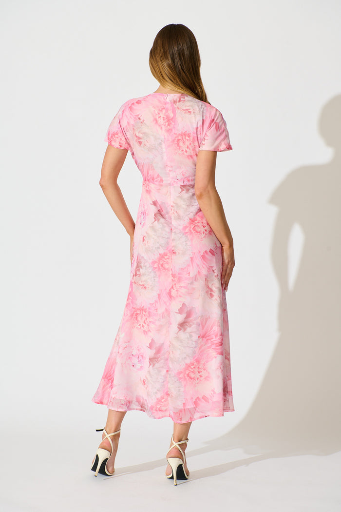 Maelis Maxi Dress in Pink Floral Chiffon back