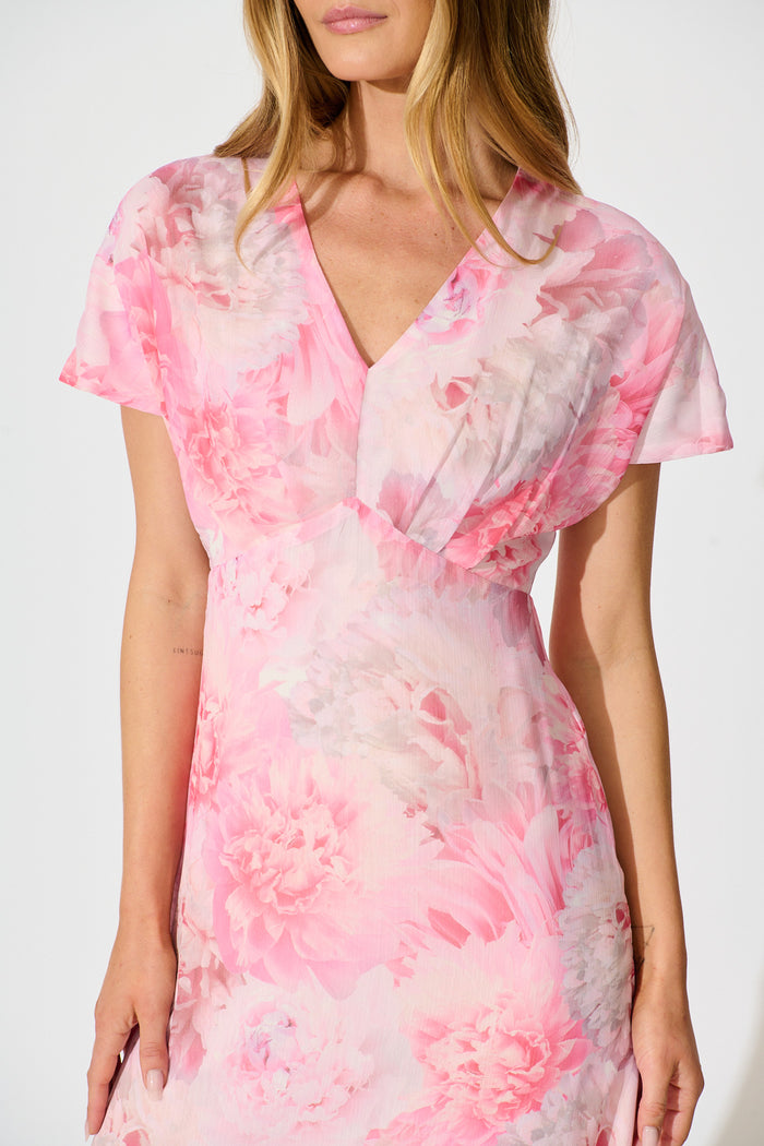 Maelis Maxi Dress in Pink Floral Chiffon detail