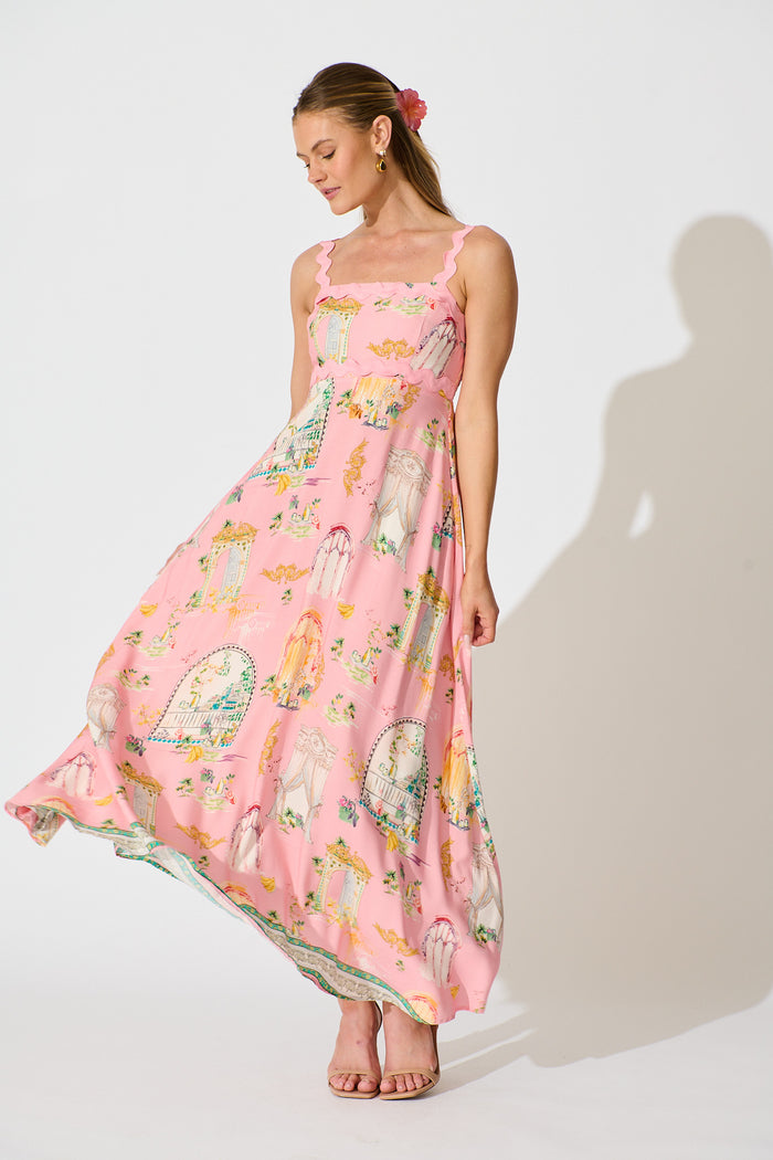 Maci Maxi Sundress in Pink Multi Print full length