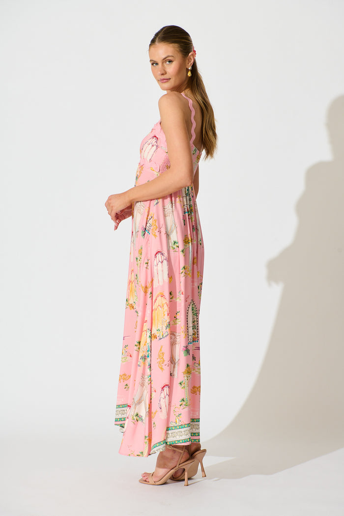 Maci Maxi Sundress in Pink Multi Print side