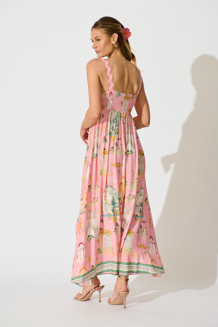 Maci Maxi Sundress in Pink Multi Print back