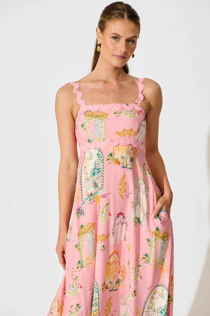 Maci Maxi Sundress in Pink Multi Print front