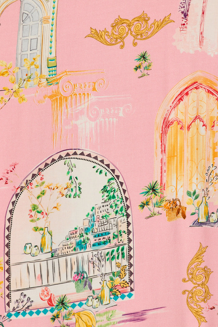 Maci Maxi Sundress in Pink Multi Print fabric