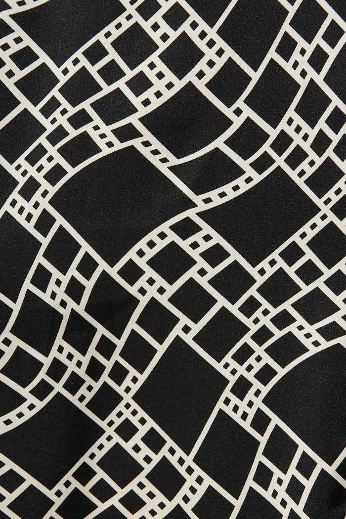 Aspyn Midi Shirt Dress in Black and White Geometric Satin fabric