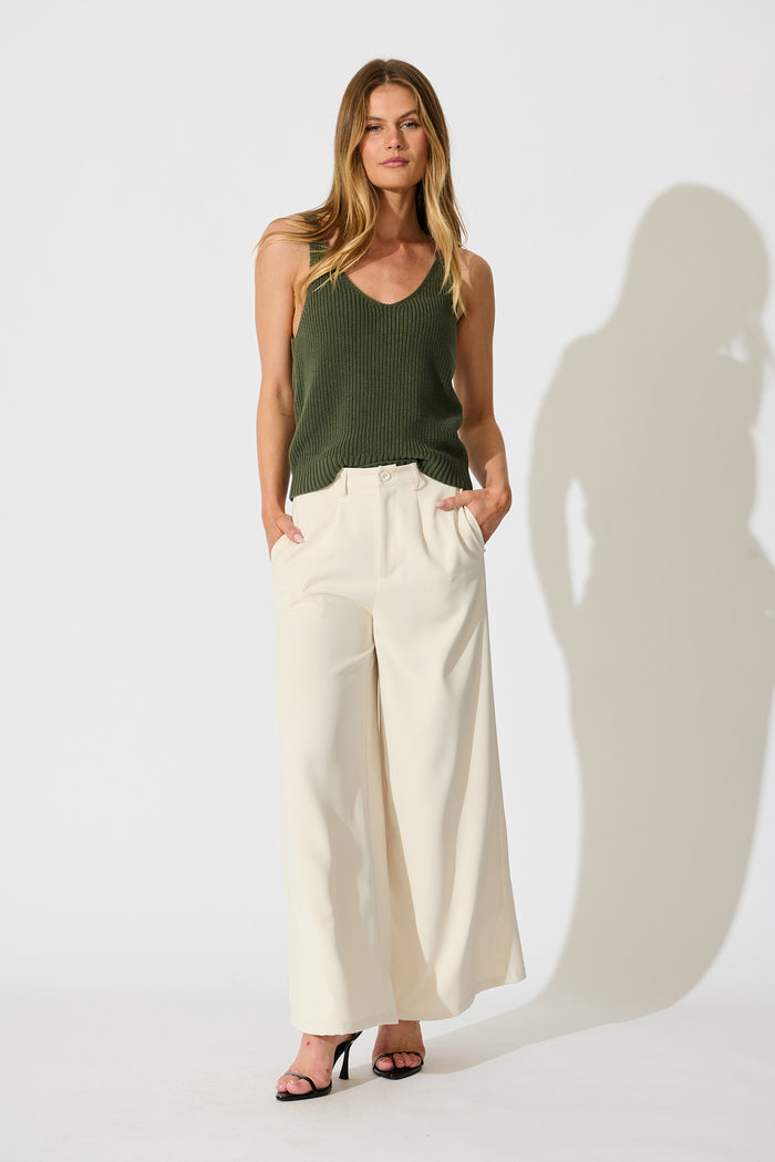 Lauretta Knit Top in Khaki Cotton full length