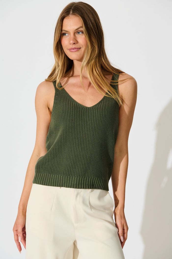 Lauretta Knit Top in Khaki Cotton front