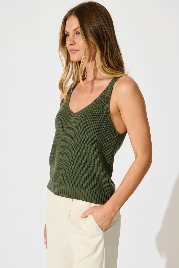 Lauretta Knit Top in Khaki Cotton side