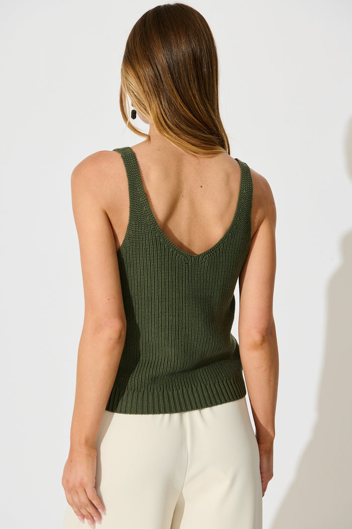 Lauretta Knit Top in Khaki Cotton back