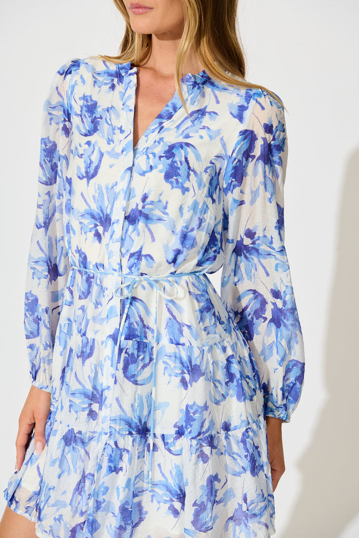 Philomena Dress in Blue Floral detail