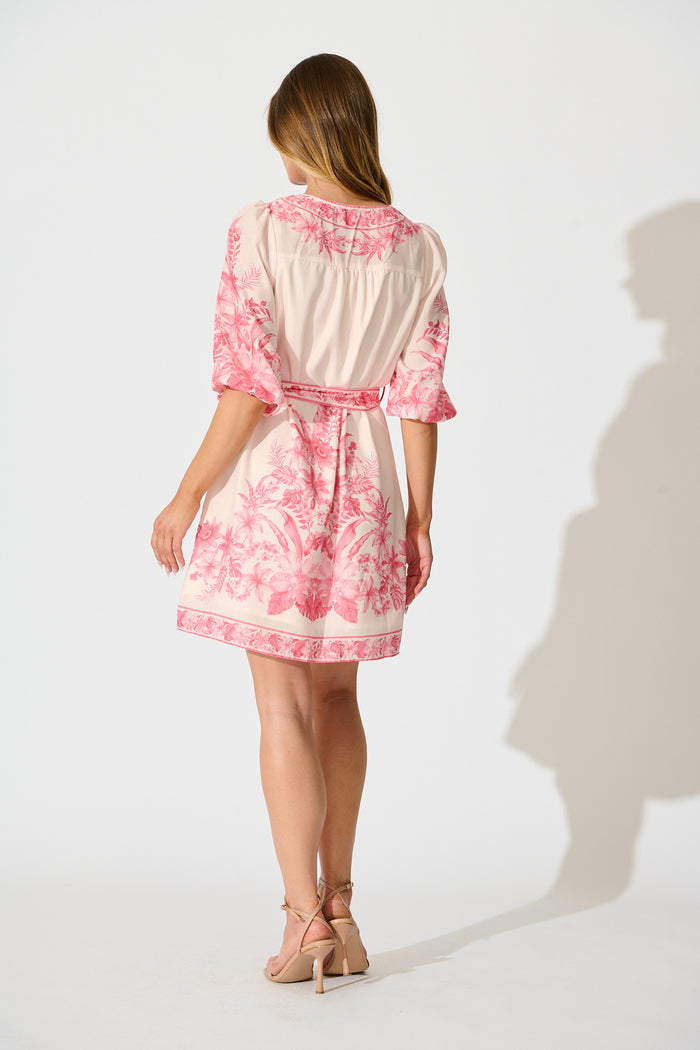 Talara Dress in Pink Floral Linen Blend back