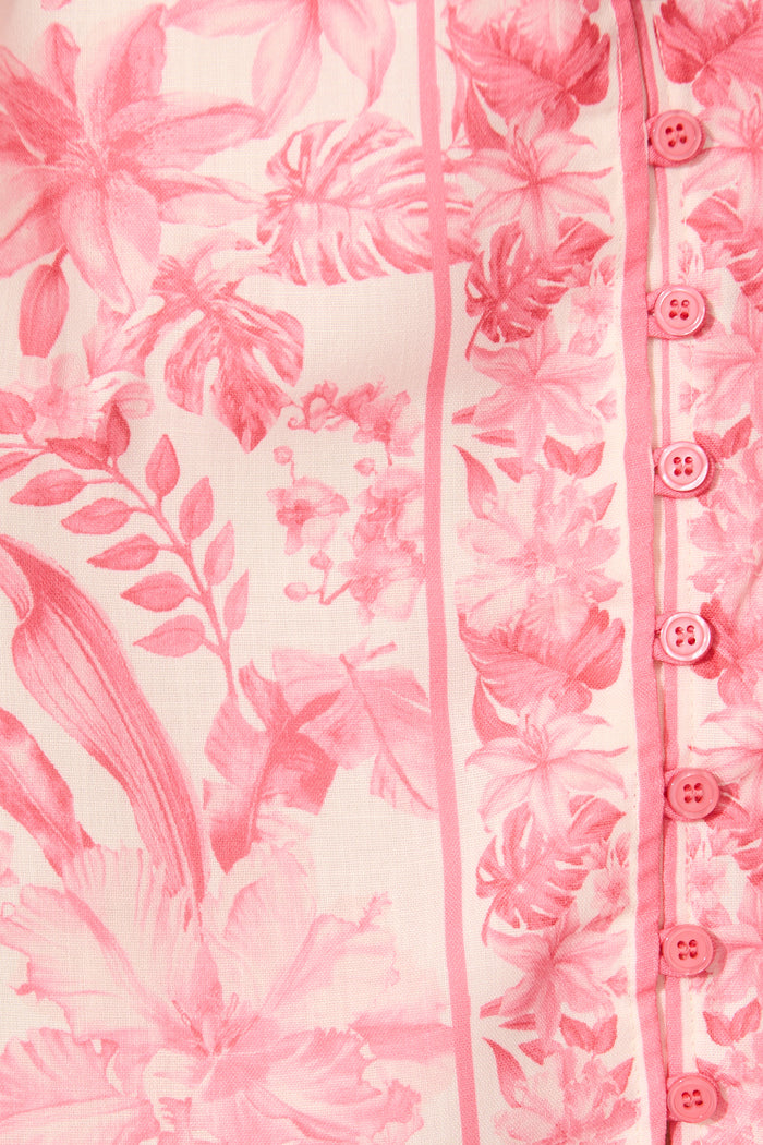 Talara Dress in Pink Floral Linen Blend fabric