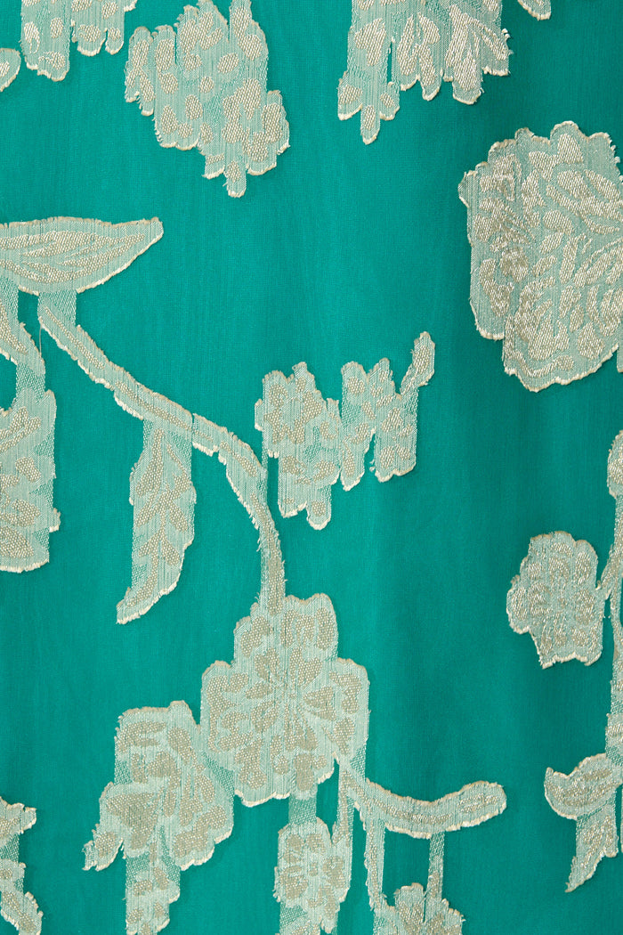 Maelis Maxi Dress in Teal and Gold Burnout Chiffon fabric