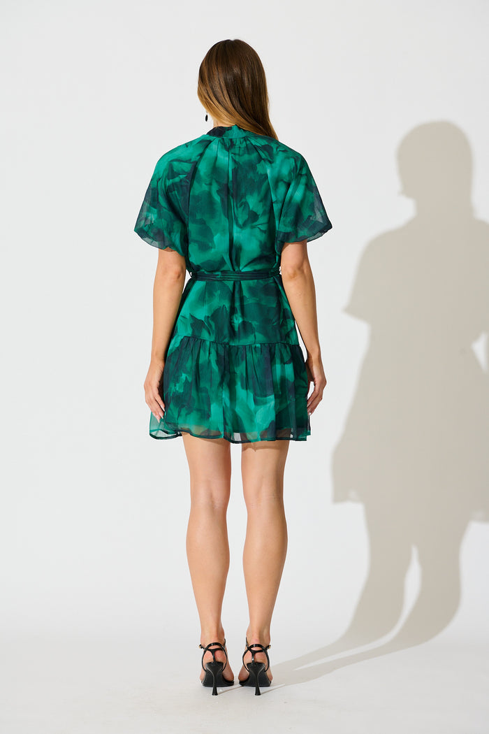 Dawnfall Dress in Green Watercolour Chiffon back