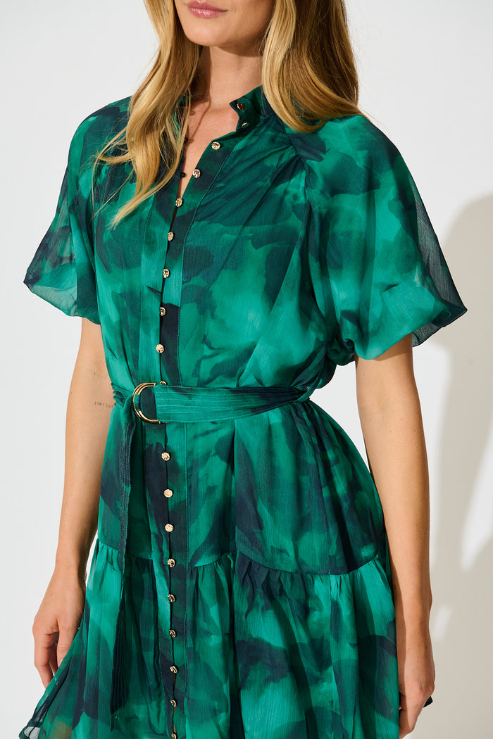 Dawnfall Dress in Green Watercolour Chiffon detail