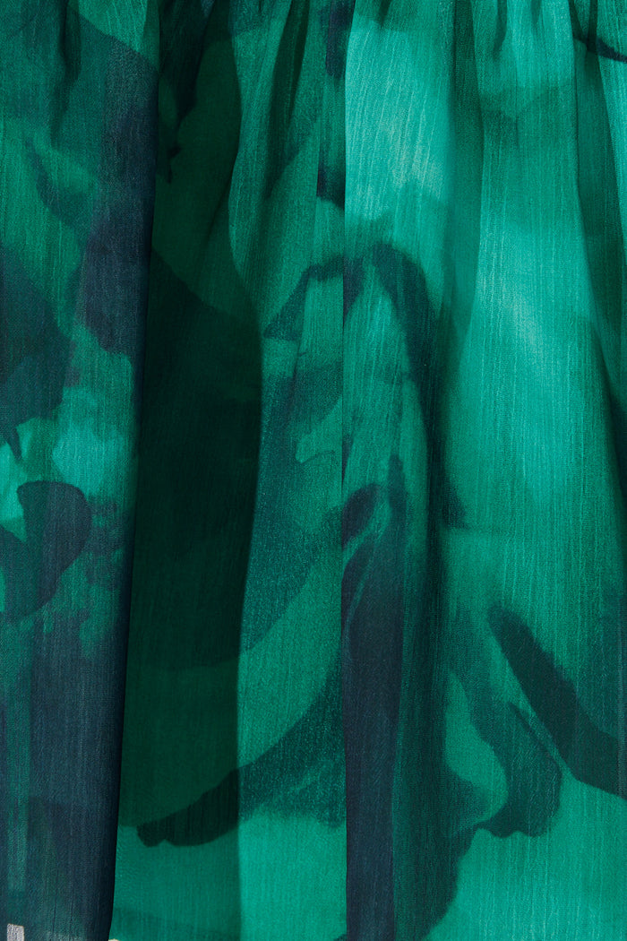 Dawnfall Dress in Green Watercolour Chiffon fabric