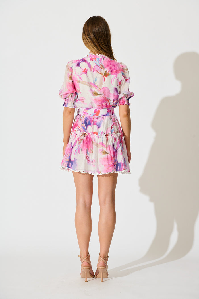 Marielle Dress in White with Pink Watercolour back