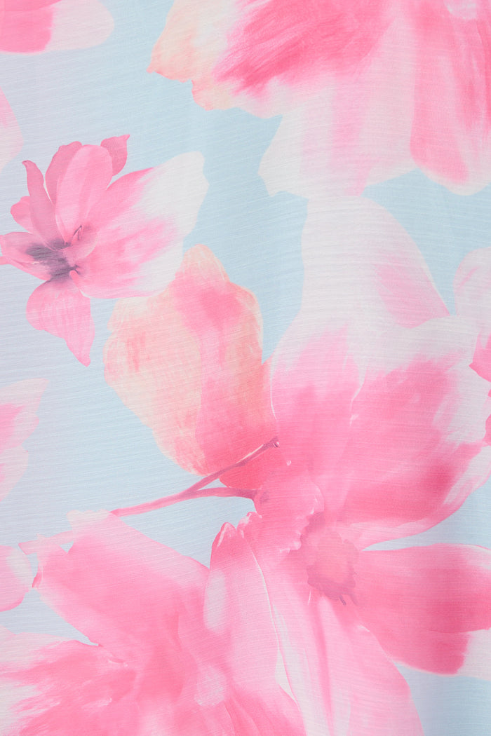 Whisper Lily Maxi Dress in Blue with Blush Floral Chiffon fabric