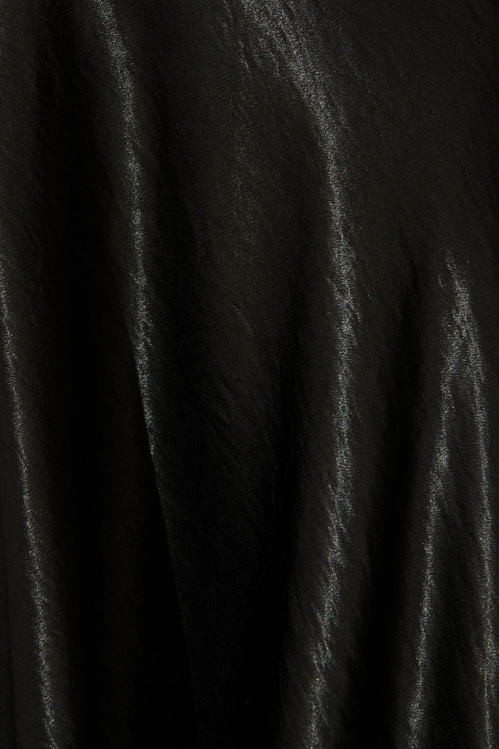 Satin Glow Off Shoulder Maxi Dress in Black Satin fabric
