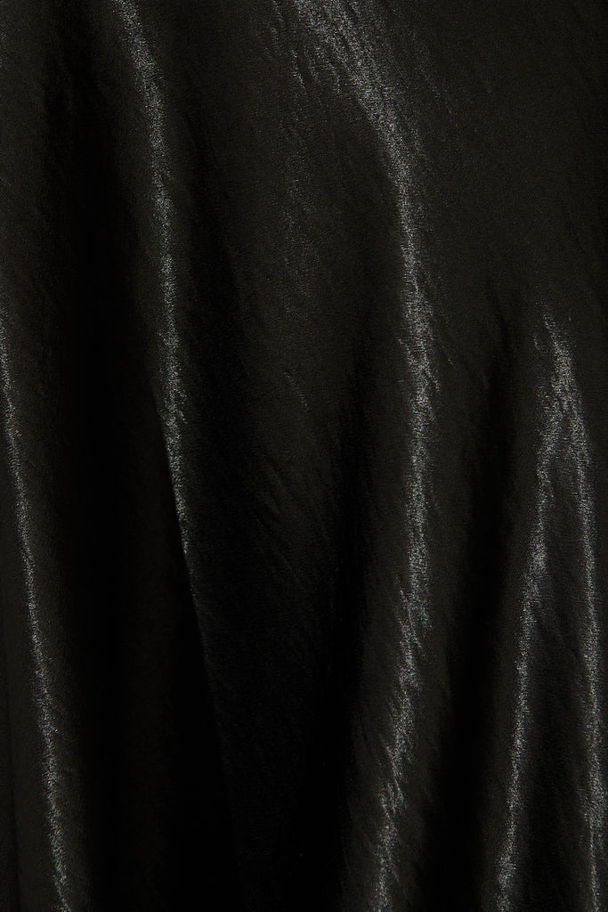 Satin Glow Off Shoulder Maxi Dress in Black Satin fabric