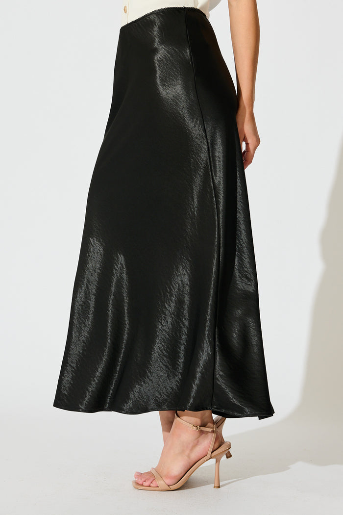 Satin Poise Midi Skirt in Black side