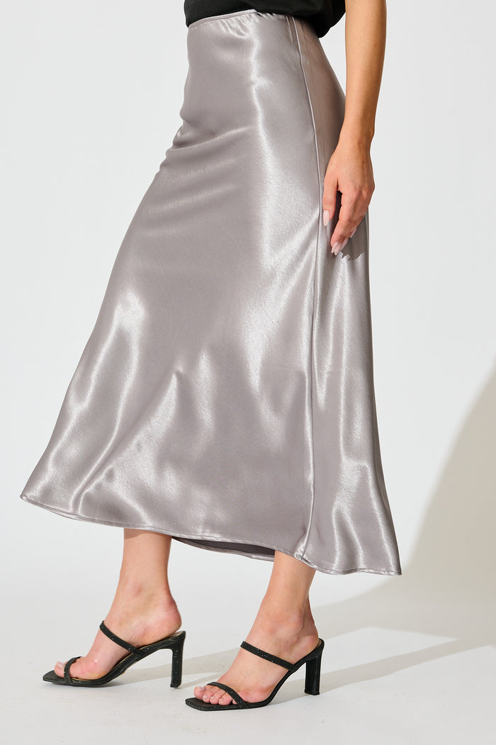 Satin Poise Midi Skirt in Grey side