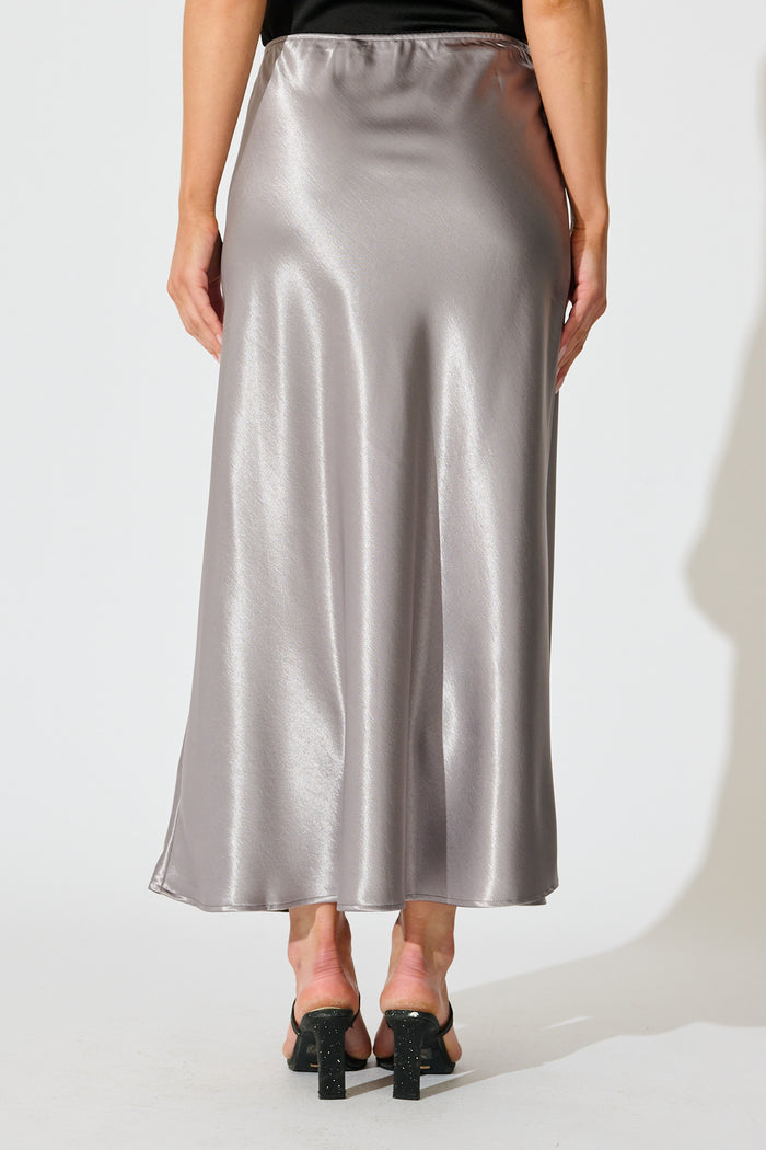Satin Poise Midi Skirt in Grey back