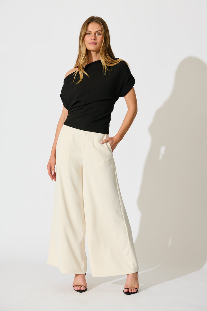 Ponte Off Shoulder Top in Black full length