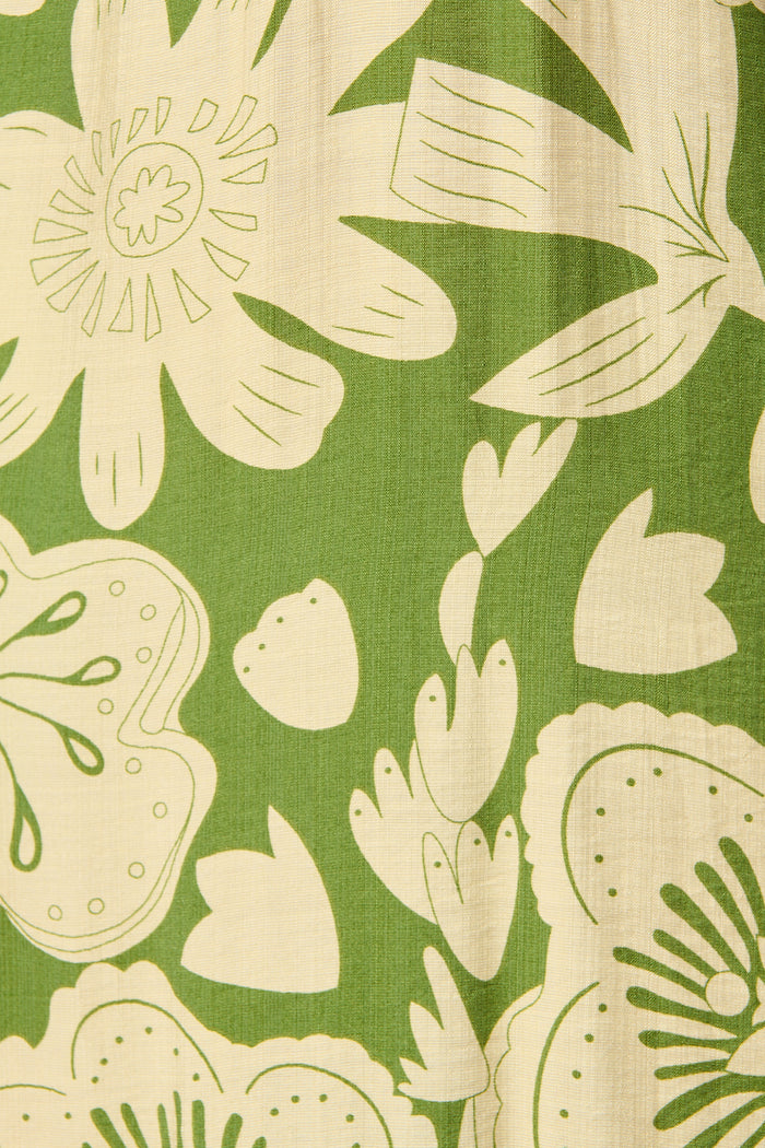 Sonnet Midi Dress in Green with Cream Floral fabric