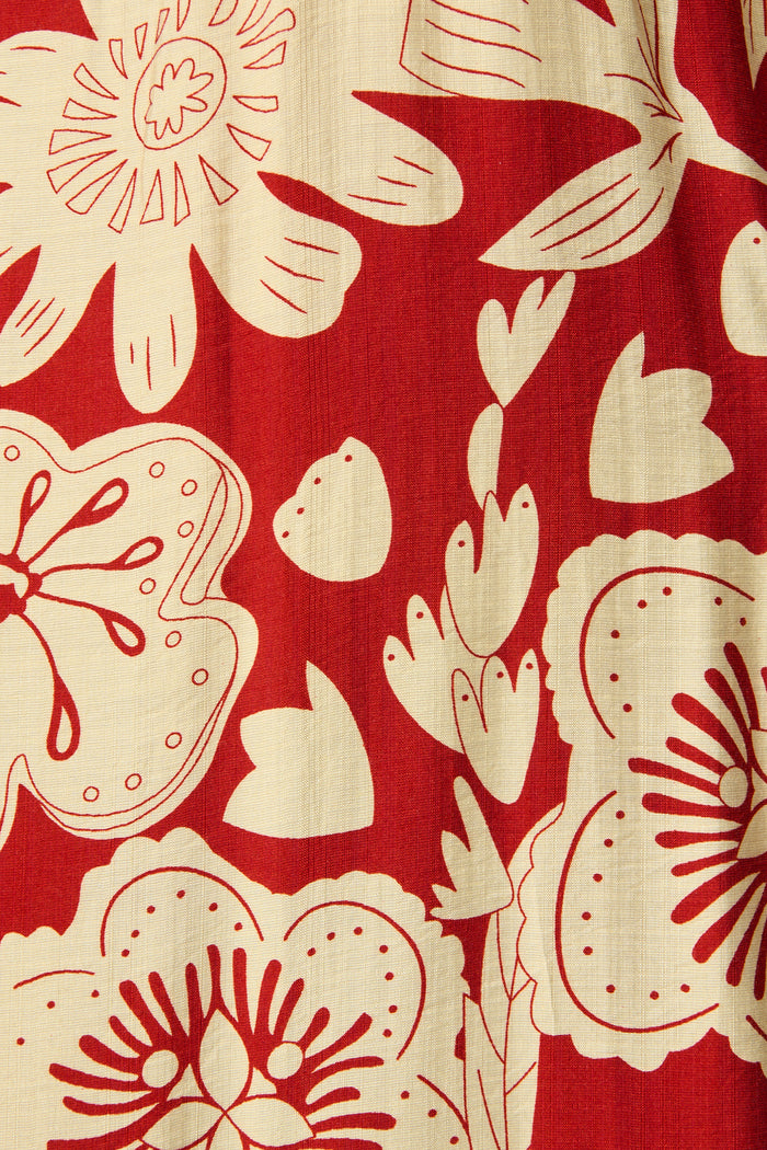 Sonnet Midi Dress in Red with Cream Floral fabric