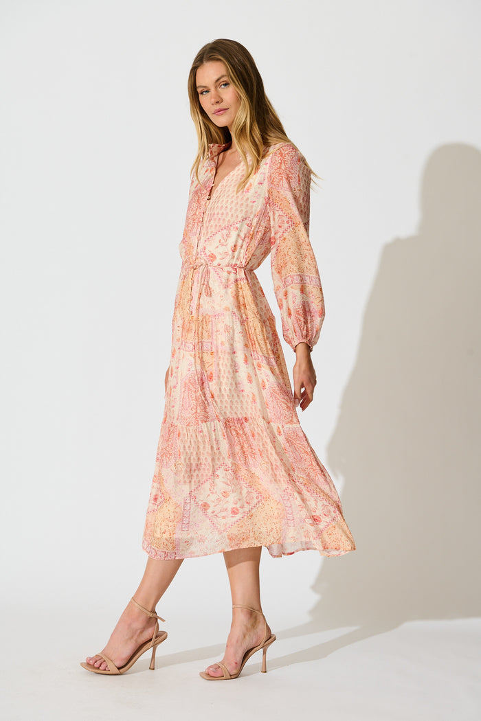 Pasha Maxi Dress in Cream with Peach Floral side