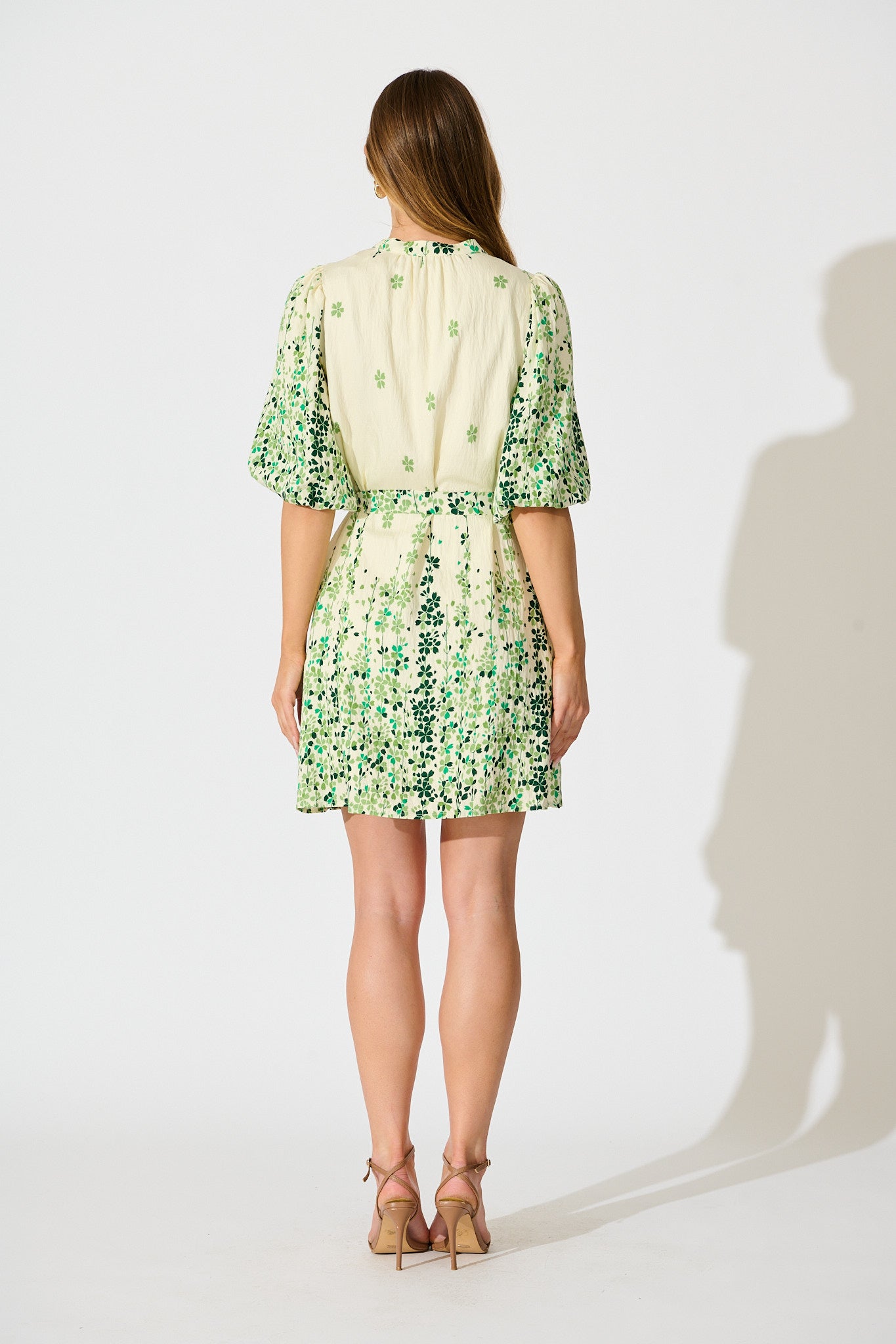cream and green floral dress Wildflower Whisper 100% Cotton Ivory Green Floral Midi Dress