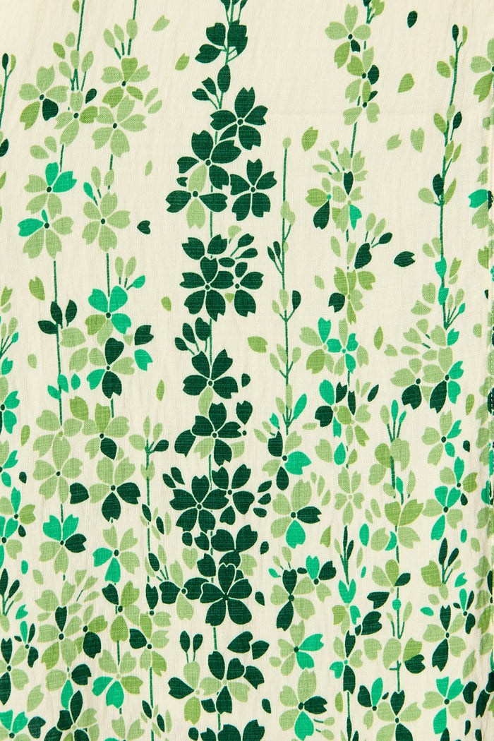 Valara Dress in Cream with Green Floral fabric