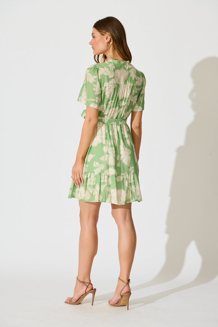 Illiana Dress in Green and Cream Floral back