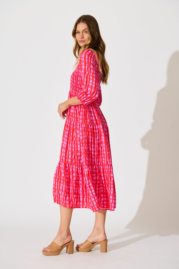 Riala Midi Dress in Multi Pink Gingham side