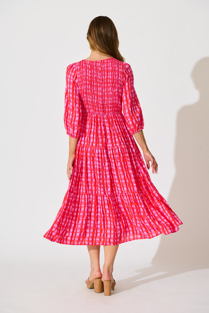 Riala Midi Dress in Multi Pink Gingham back