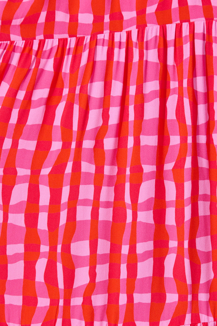 Riala Midi Dress in Multi Pink Gingham fabric