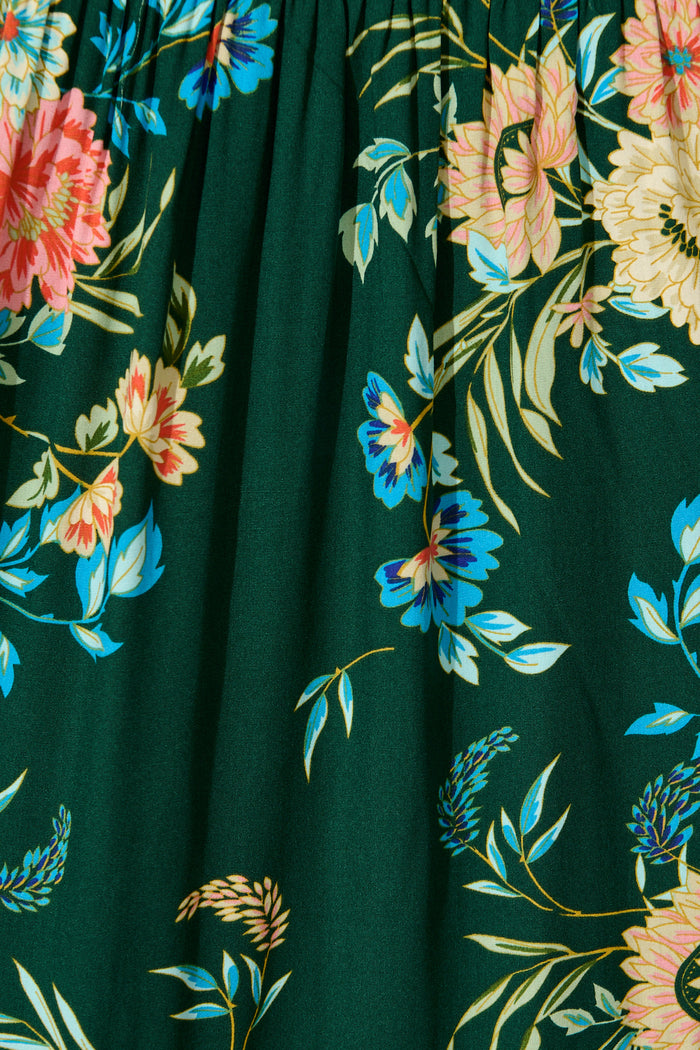 Jolanta Midi Dress in Emerald with Multi Floral fabric